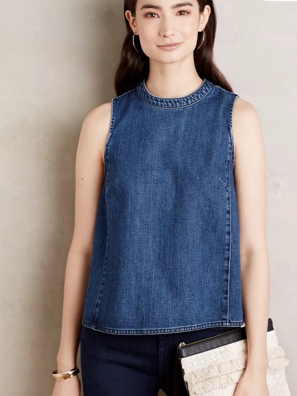Anthropologie Holding Horses denim sleeveless mock neck tank top